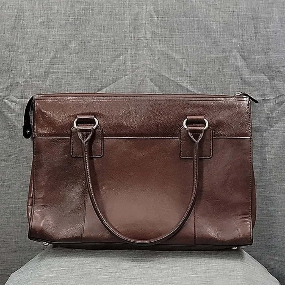 Wilson's VTG Women's Dark Brown Leather Briefcase Silver Hardware Computer Bag